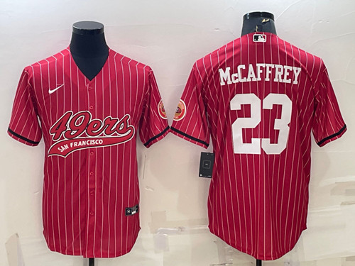 Men's San Francisco 49ers #23 Christian McCaffrey Red With Patch Cool Base Stitched Baseball Jersey